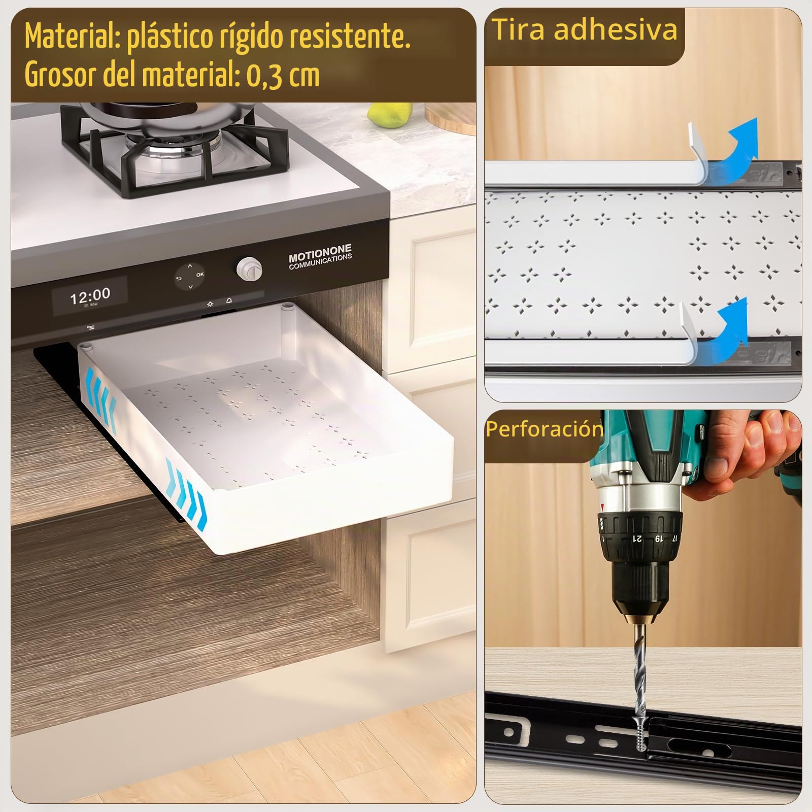 Organizador de gabinete de cocina extraíble, material ABS que evita el óxido, sin perforaciones para armario, organizador de gabinete de baño, despensa, cajones deslizantes, almacenamiento de