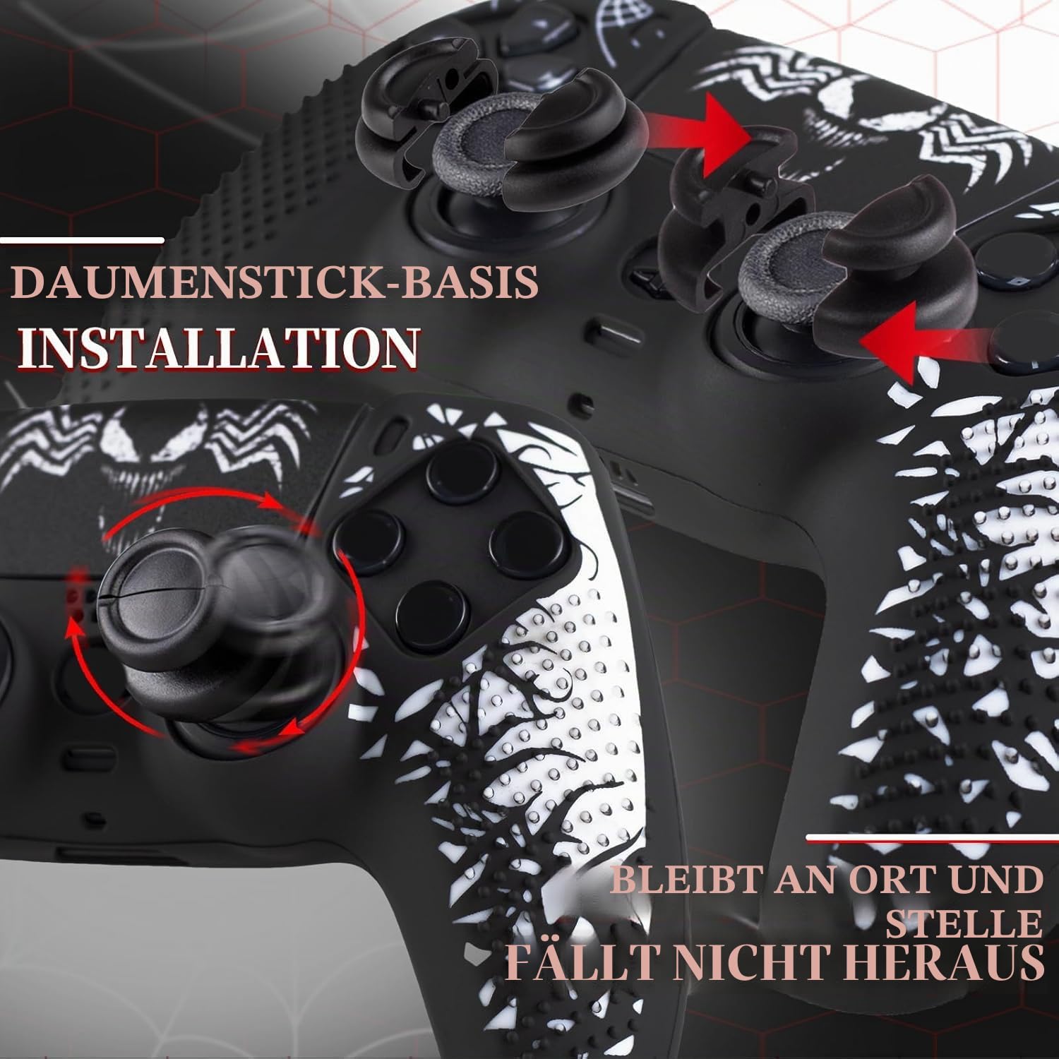 Silikon-Aufkleber für PS5-Controller, Venom, Weiß, 1 Stück & Verlängerungsgriffe