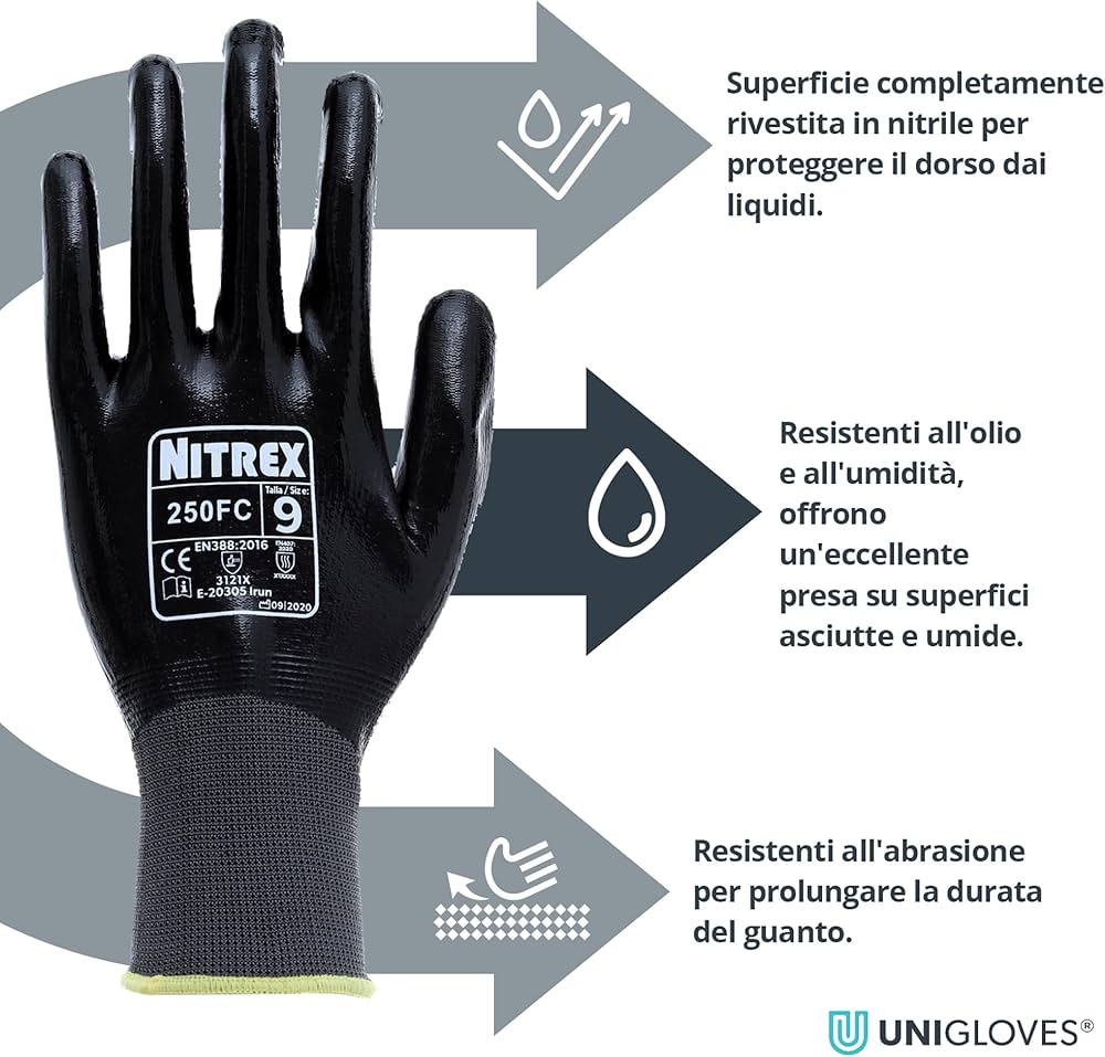NITREX 250 10 Paia Di Guanti Da Lavoro Per Uso Generico - Palmo