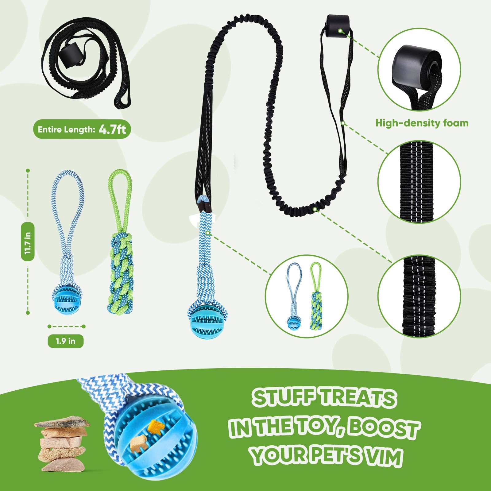 VibeVerve Dog Bungee Toy,Interactive Dog Tug of War Toys Set with Tether, Rope and Ball, Tree Hanging Toy with 2 Chew Ropes,Indoor Spring Pole Ropes,for Small/Medium Dogs