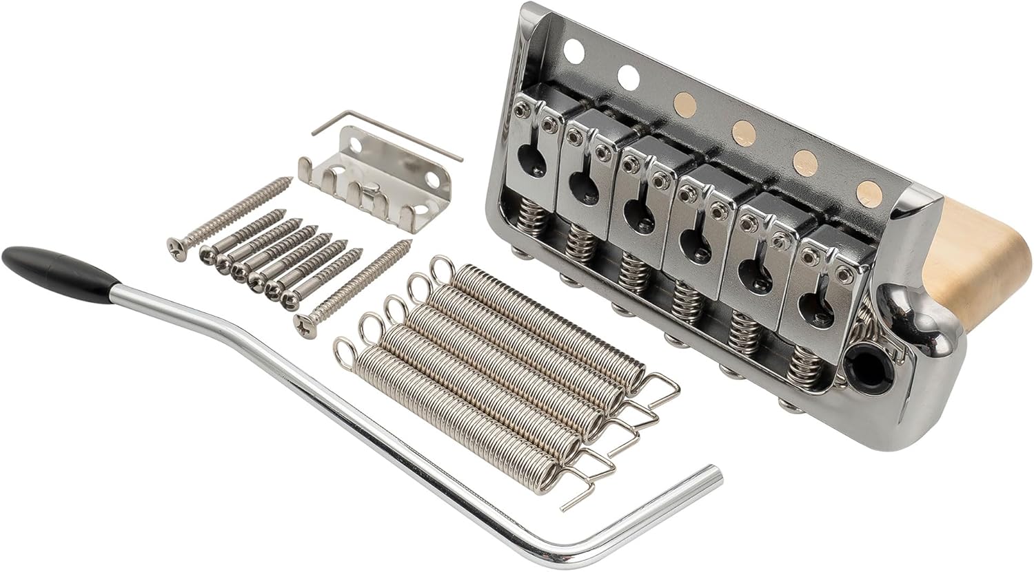 Musiclily Ultra 52.5mm (2-1/16 inch) Full Solid Brass 6-Screw Knife Edge Tremolo Bridge with 36mm Block for Strat Style Electric Guitar, Chrome