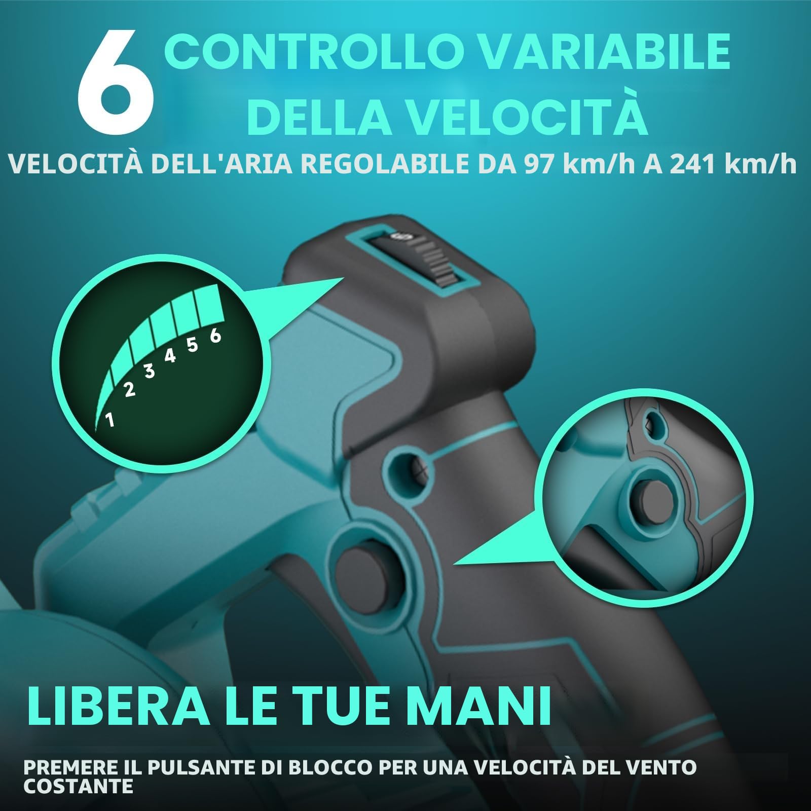 Soffiatore foglie a batteria per Makita 18V, motore senza spazzole, 2 batterie e caricabatterie inclusi, 6 velocità, 257 km/h, leggero e compatto con 3 ugelli per foglie, polvere, giardino e casa