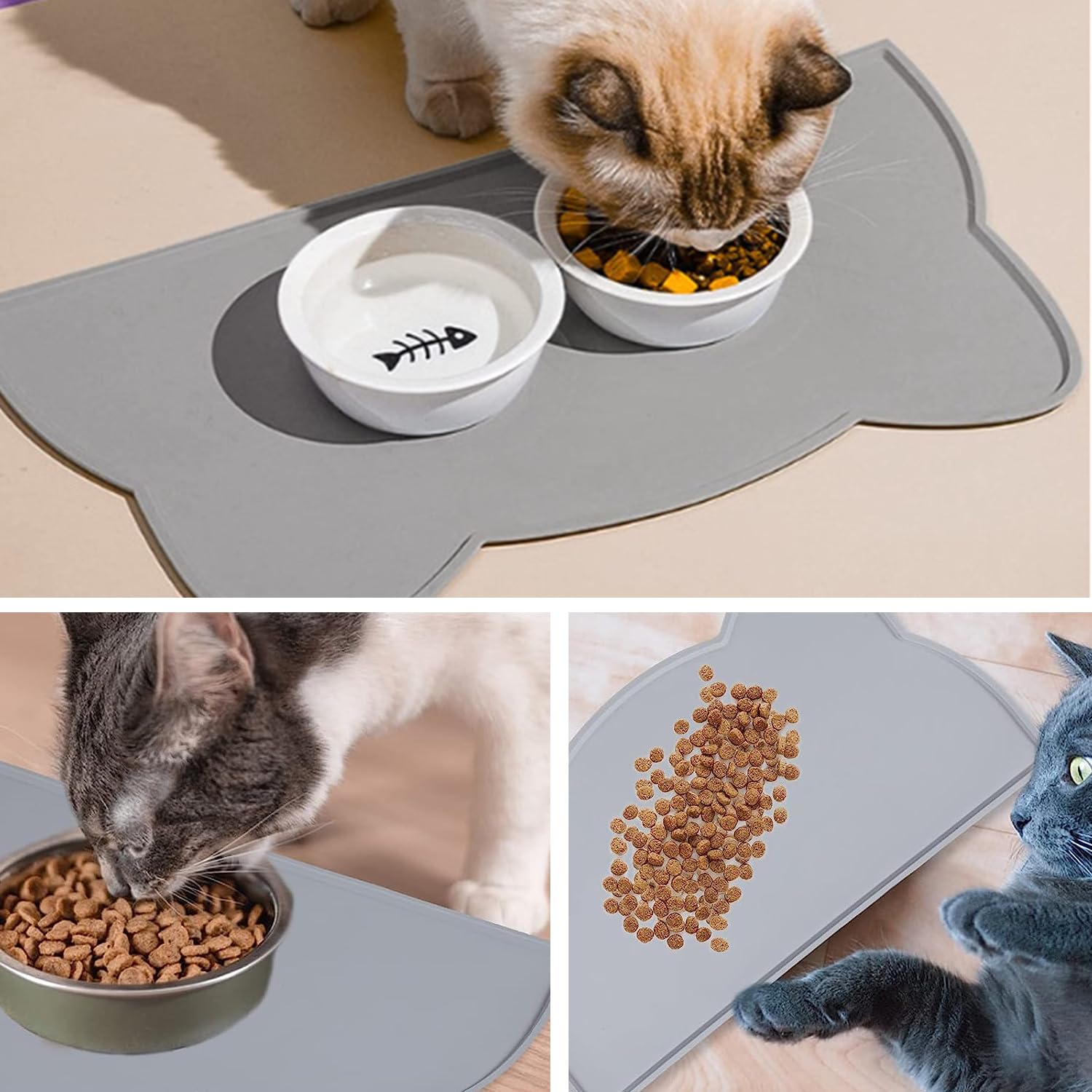 Tappetino Silicone Per Ciotole Cane E Gatto - Impermeabile, Antiscivolo, 48x27 Cm, Con Cucchiaio Per Cibo In Scatola