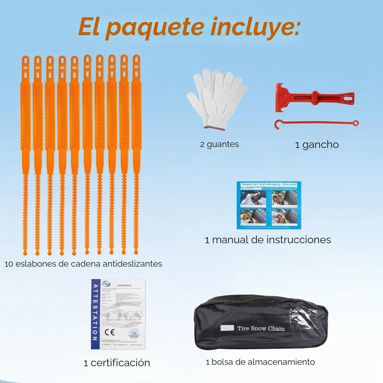 Cadenas de Nieve Automáticas Universal - Tipo de Chenille de Fijación Rápida para Neumáticos 165-255 - 10 Piezas Antideslizante de Emergencia para Vehículo, SUV, Camión