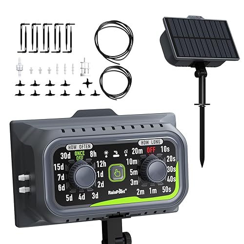 RAINPOINT Kits de bomba de riego por goteo automática solar programable compacta que soporta hasta 20 plantas, riego automático para plantas, riego