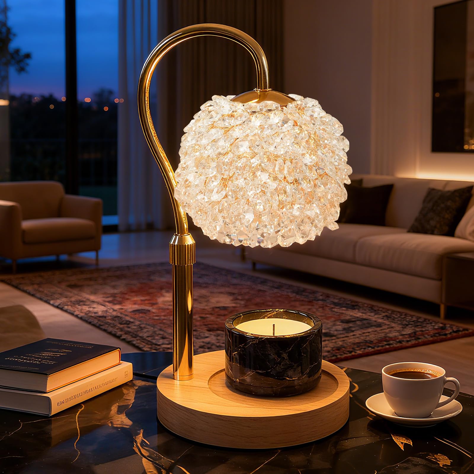 VXUNLIOR Luxury Candle Warmer Lamp with Timer & Dimmable Brightness, Crystal Gemstone Shade & Premium Base - Adjustable Wax Melt Warmer for Home Decor (White)