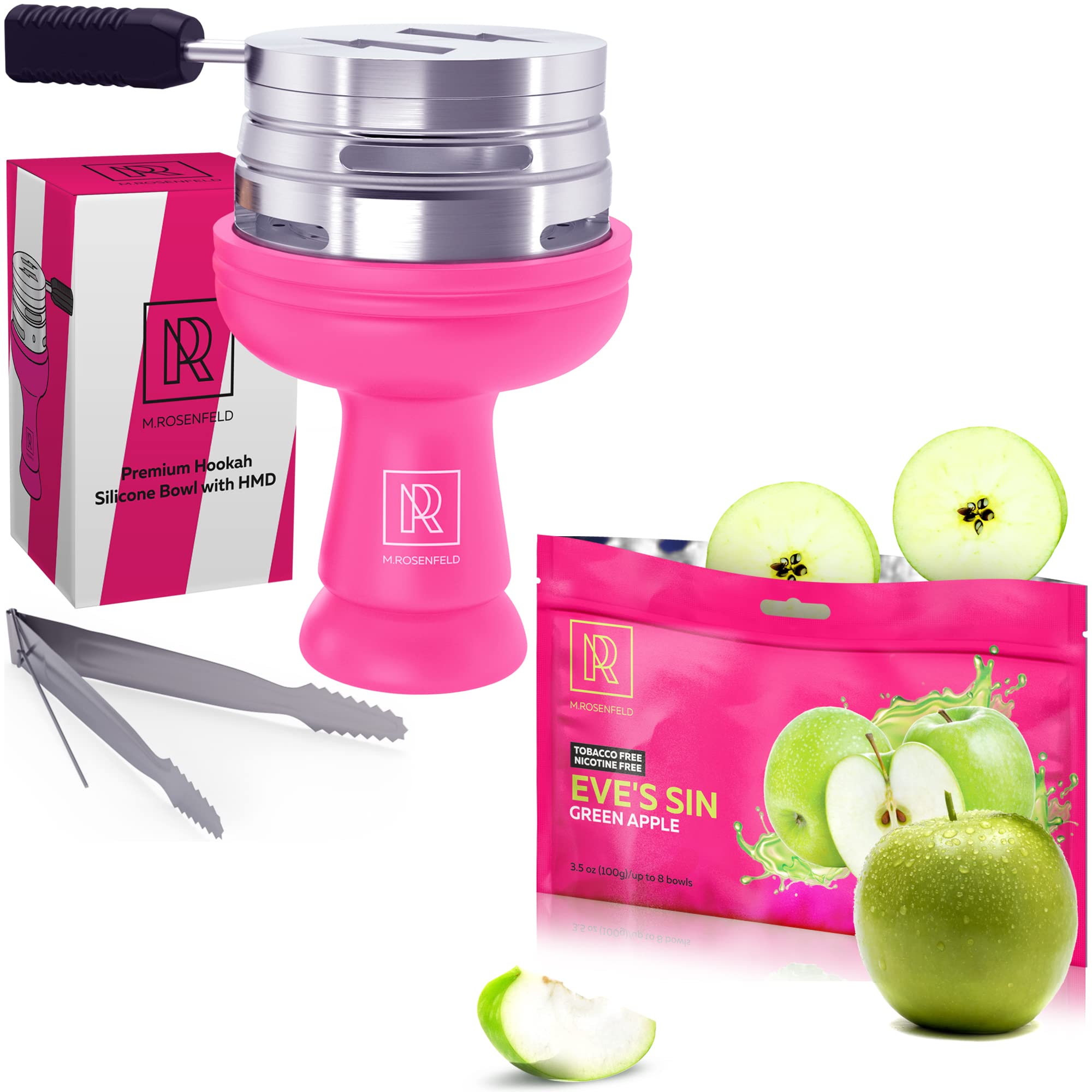 Hookah Flavor Apple Herbal Shisha - 100 Gram - 3.5 ounce & & Pink Hookah Bowl Set Silicone – Premium Shisha Bowl Phunnel Hookah Bowl Pink for Smoking with Hookah Tongs
