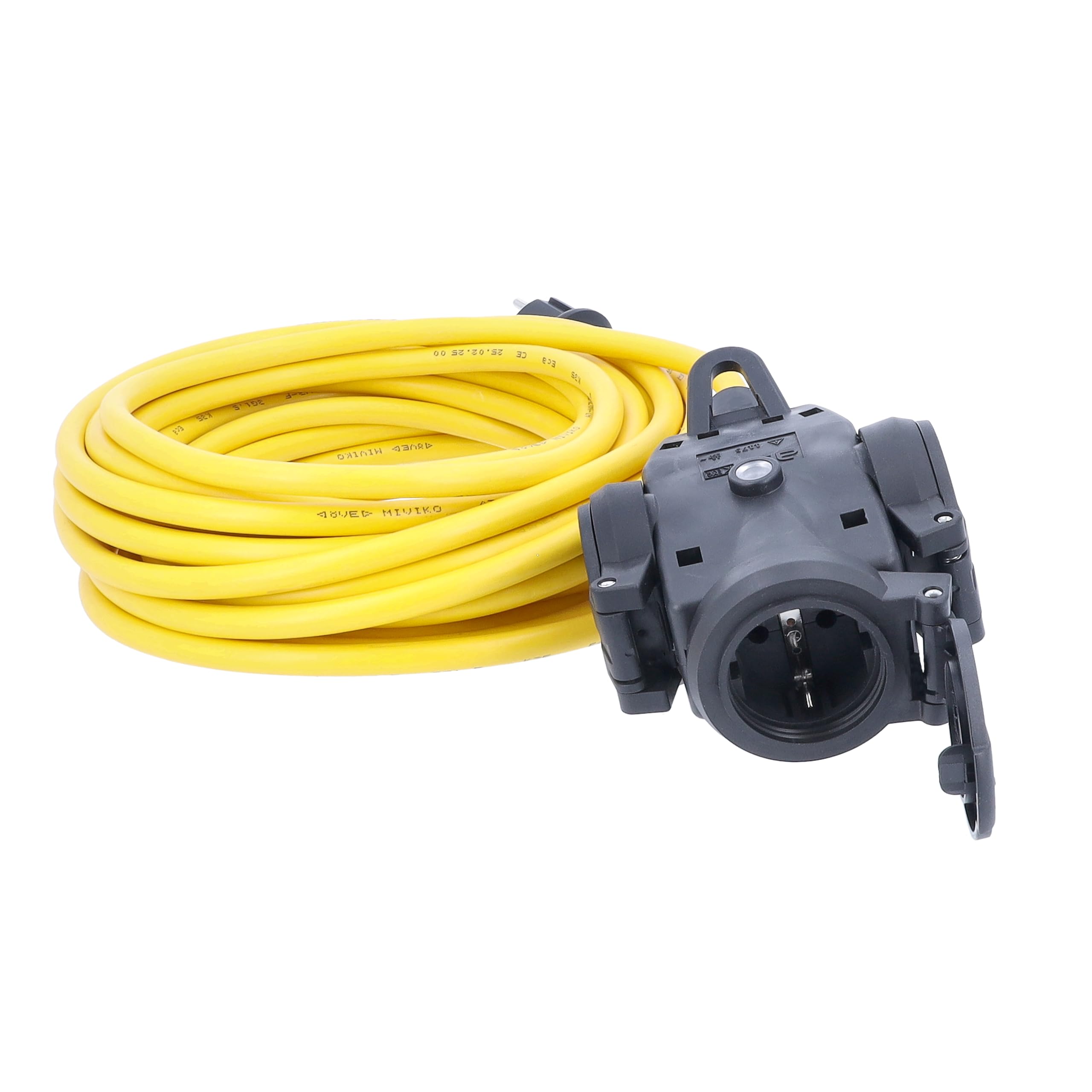as - Schwabe K35 AT-N07V3V3-F 3G2,5 Répartiteur 3 prises en caoutchouc plein 15 m avec 3 prises de contact de protection et couvercle de sécurité IP44 pour l'extérieur 60343