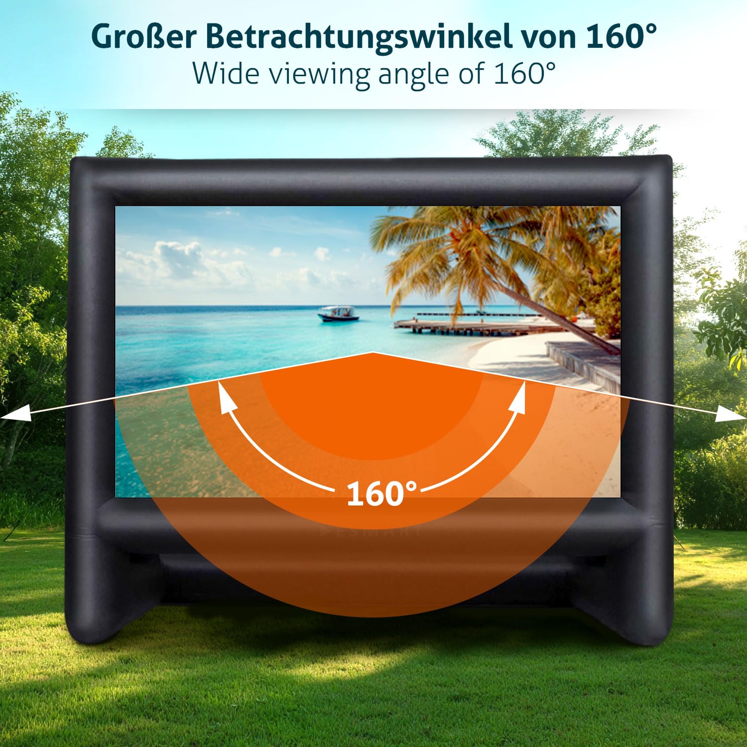 ESMART Public AIR 16 Aufblasbare Outdoor Leinwand 302 x 168 cm (135") 16:9 Beamer & Kino Leinwand mit Luftgebläse & Tragetasche | Front- & Rückprojektion | schneller Aufbau | Gartenkino & Events