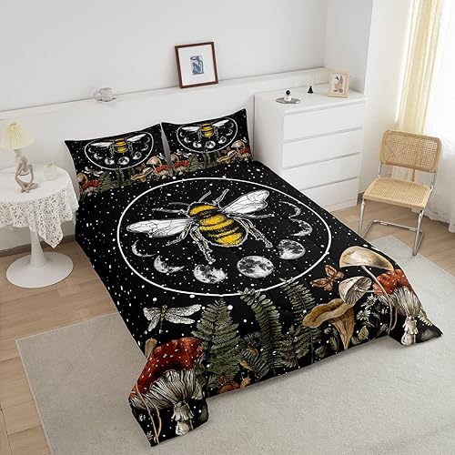 Miniatura 3 de Erosebridal Juego de edredón de abeja de miel, tamaño Queen, ropa de cama de fase lunar con purpurina y estrellas, juego de ropa de cama y