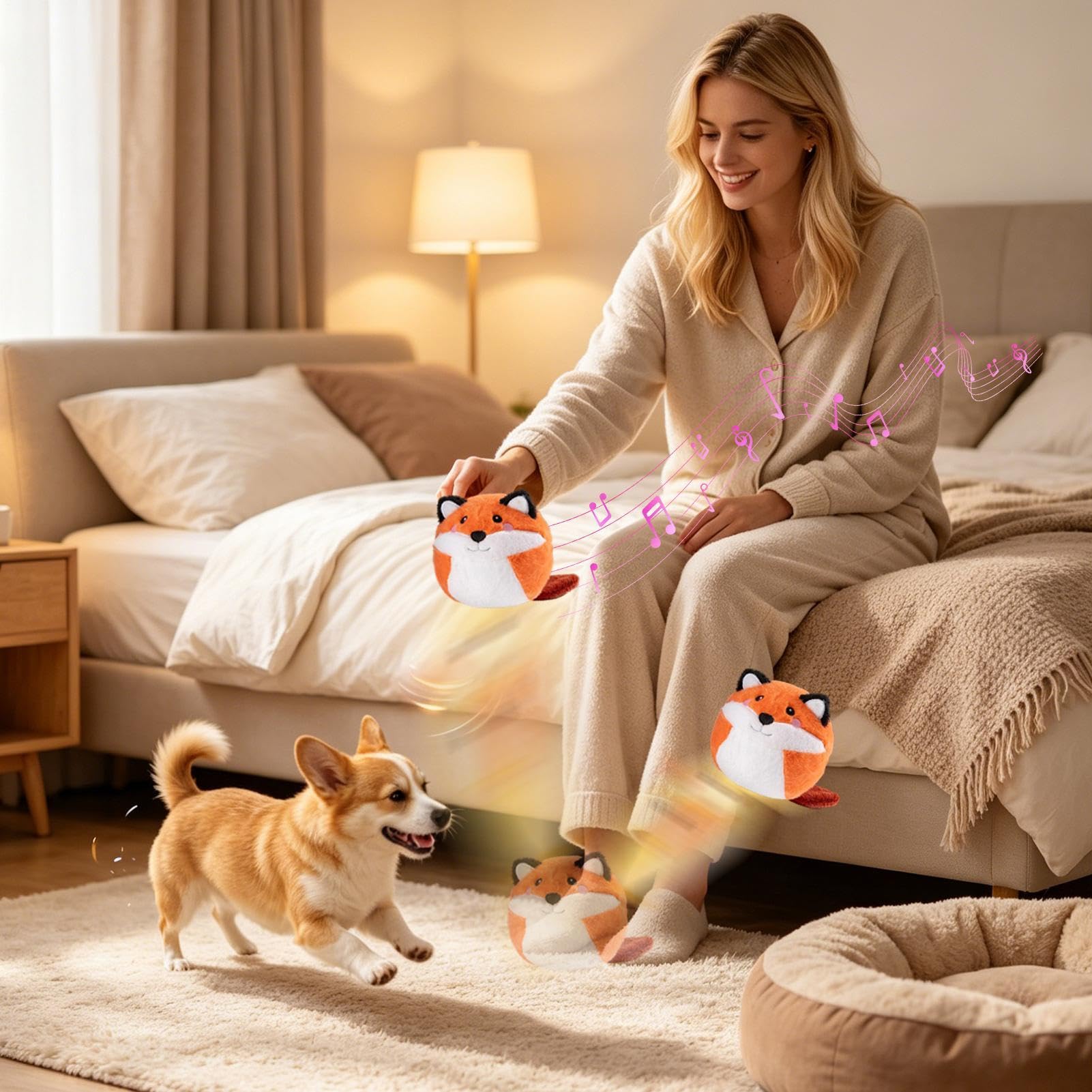 Hüpfball für Hunde Plüsch-Elektro-Katzenspielzeug mit Musik | Hüpfball-Katzenspielzeug für Haustiereltern, , Wohnung, Zuhause, Büro, Tierheime, Schlafzimmer, Wohnzimmer,