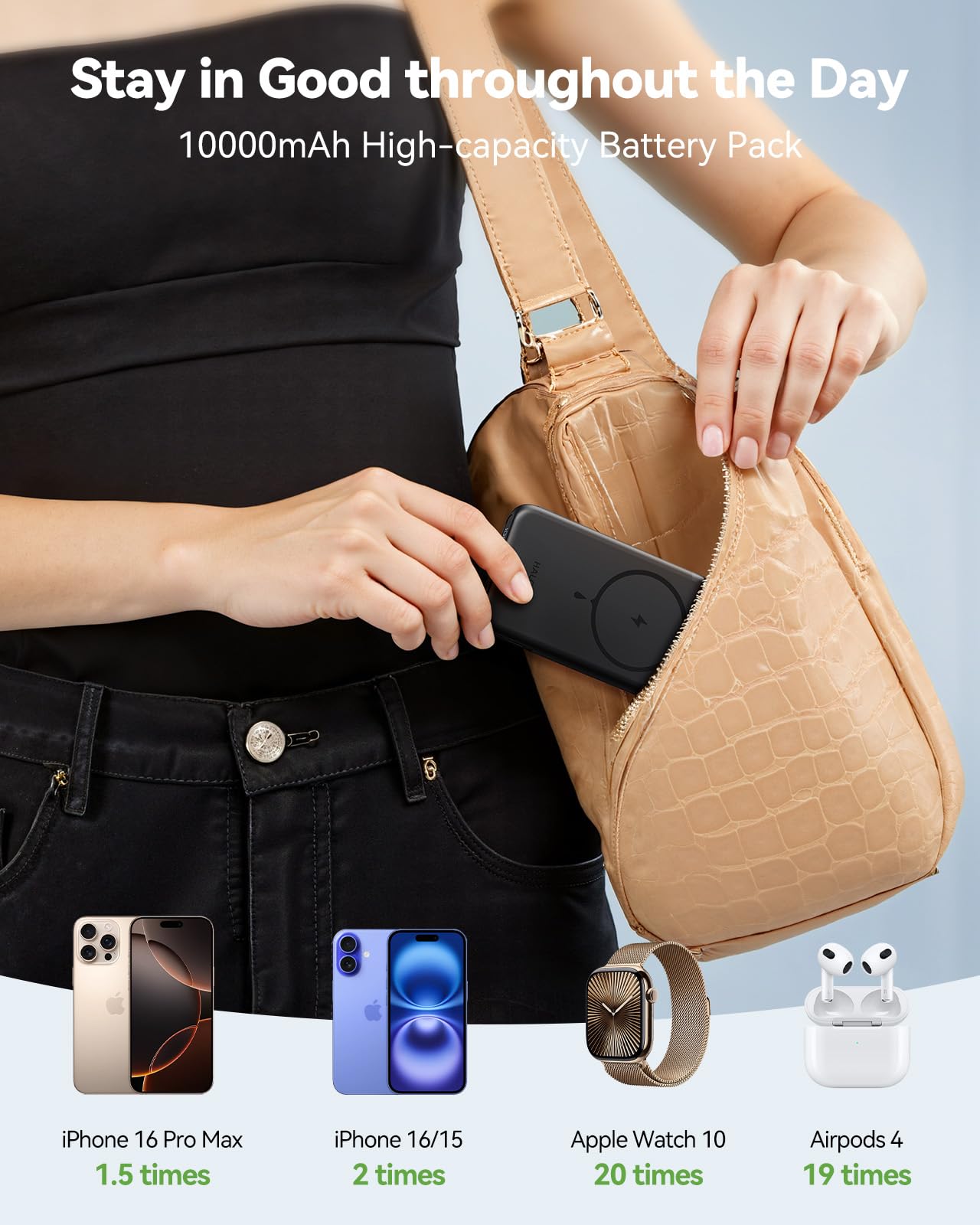 Cargador magnético portátil para iPhone y Apple Watch, batería externa inalámbrica de 10000 mAh, USB-C de carga rápida con soporte para iPhone Air/17/16/15/14/13 Series e iWatch, esencial de viaje