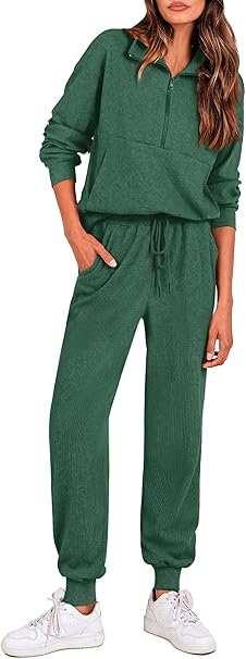 PRETTYGARDEN Women's Fall 2 Piece Lounge Sets Zip Up Sweatshirt Jogger Pants Sweat Track Suits Travel Outfit Winter Clothing