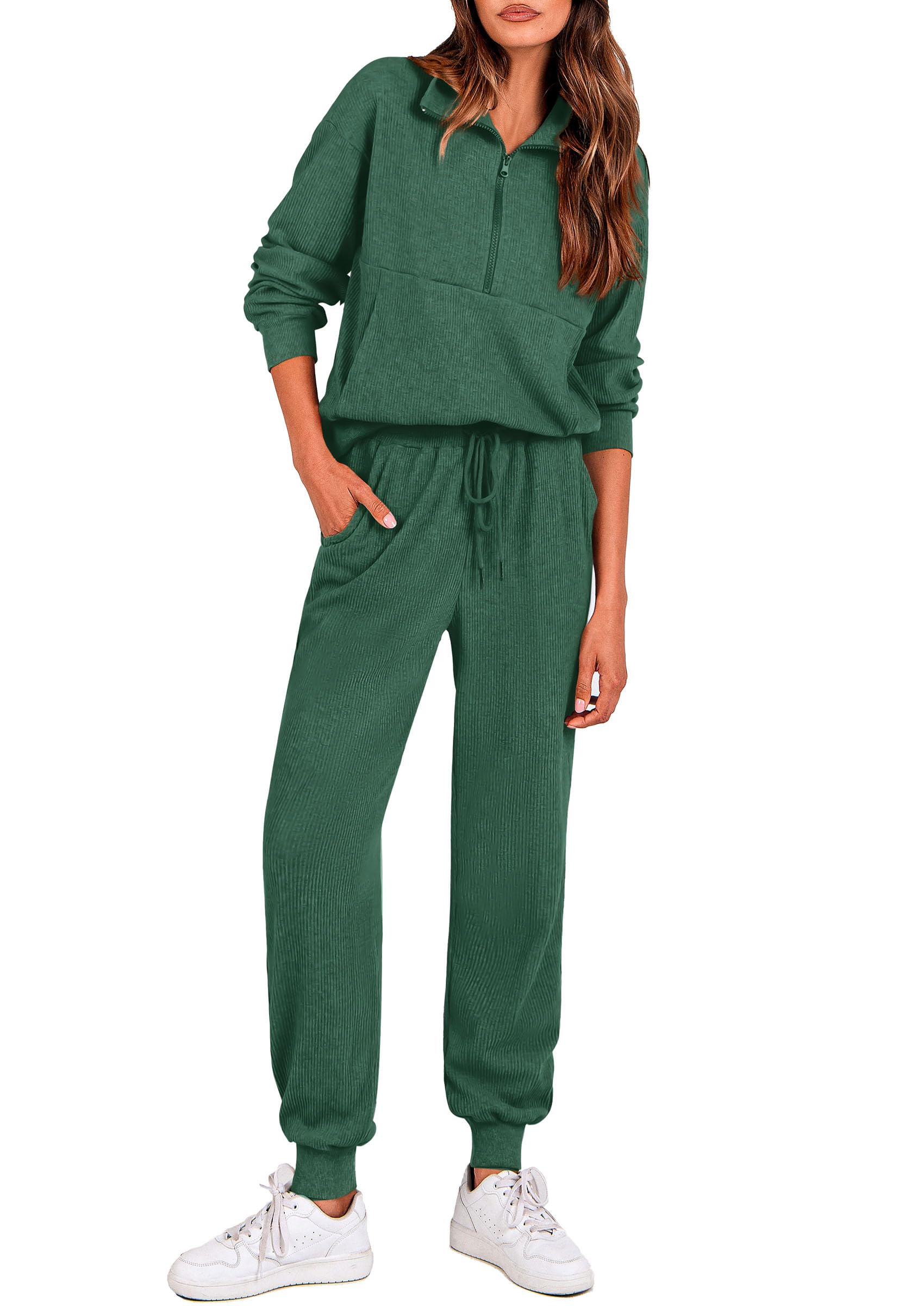PRETTYGARDEN Airport Travel Outfit Women Ribbed Knit Matching Lounge Sets