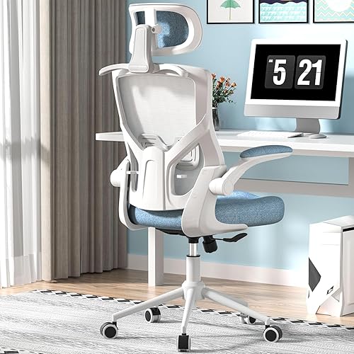 Ergonomic Office Chair, High Back Mesh Desk Chair with Thick Molded Foam Cushion, Coat Hanger, Adjustable Headrest, Lumbar Support, Tilt & Lock Function-Task Chair (Carolina Blue)