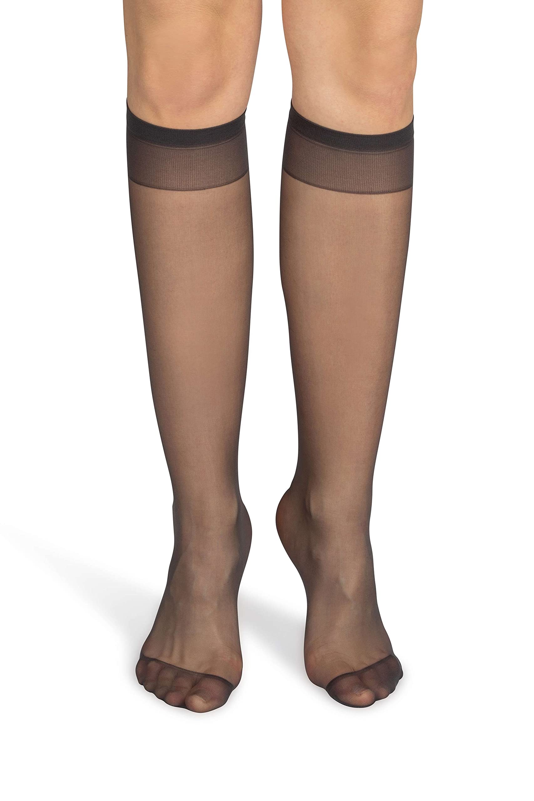 Noq Women's Graphite Socks Knee-Highs Plain 15 Den Casual Style Pressure-Free Semi-Matte Transparent Knee Socks With Comfort Top Two Pairs One Size,