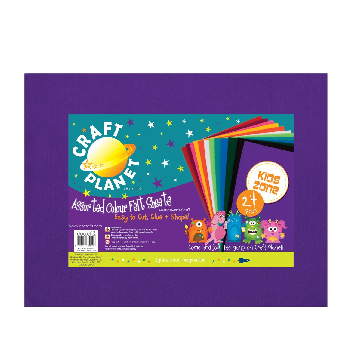 Craft Planet 9 x 12" Acrylic Felt, Assorted Pack Craft Felt Sheets, Coloured Sheets, Felt Crafting Fabric, Stick With Glue Adhesive Pritt Stick, Felt Crafting Fabric For Sewing, Patchwork, Craft