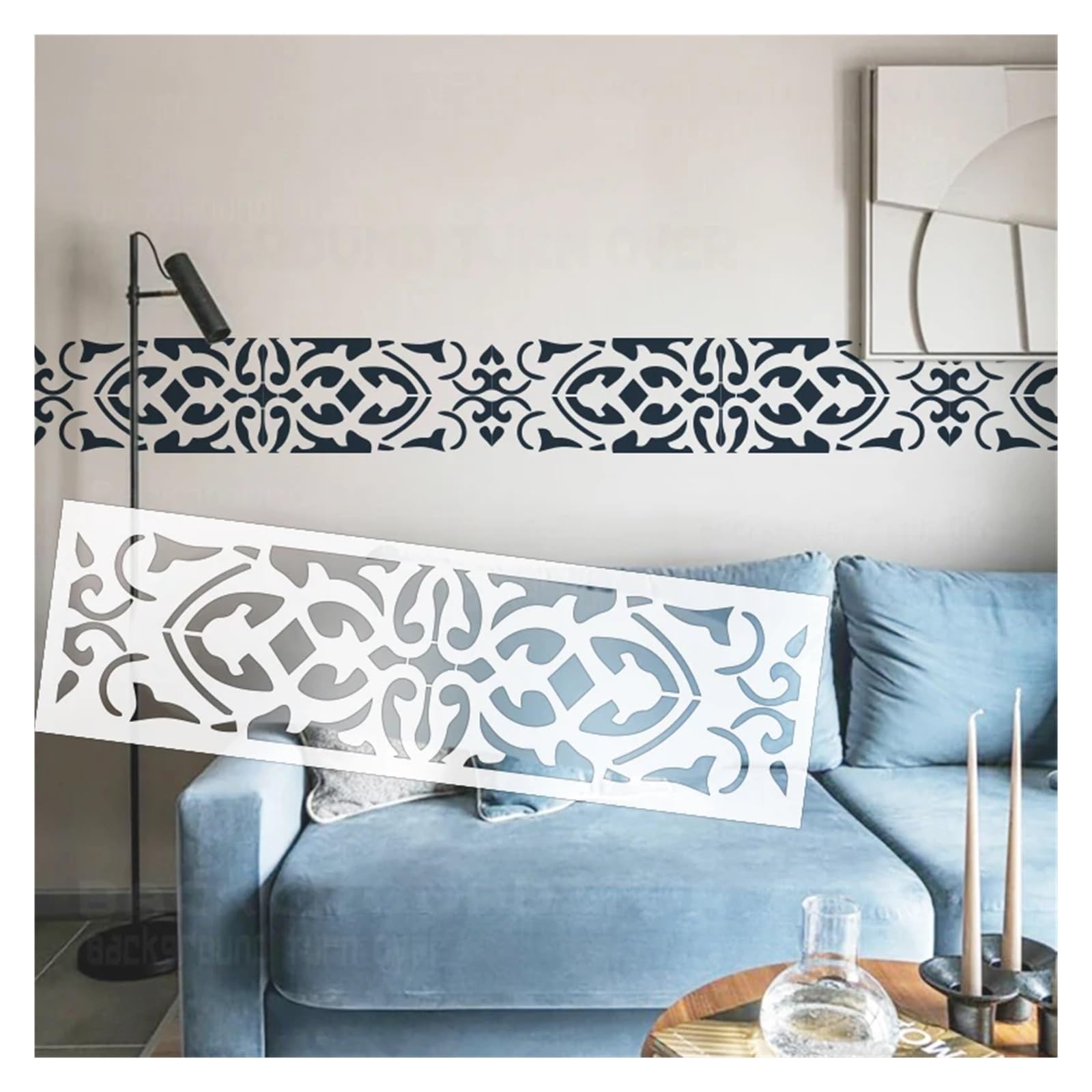 Pochoir mural 60 cm - 120 for peinture, décoration, meubles, bordure rétro