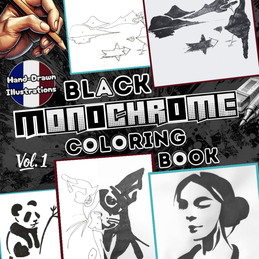 Black Monochrome Coloring Book: Hand-Drawn Illustrations to Complete & Reveal Stunning Minimalist Mystery Silhouettes — Simple & Satisfying Designs for Adults and Teens