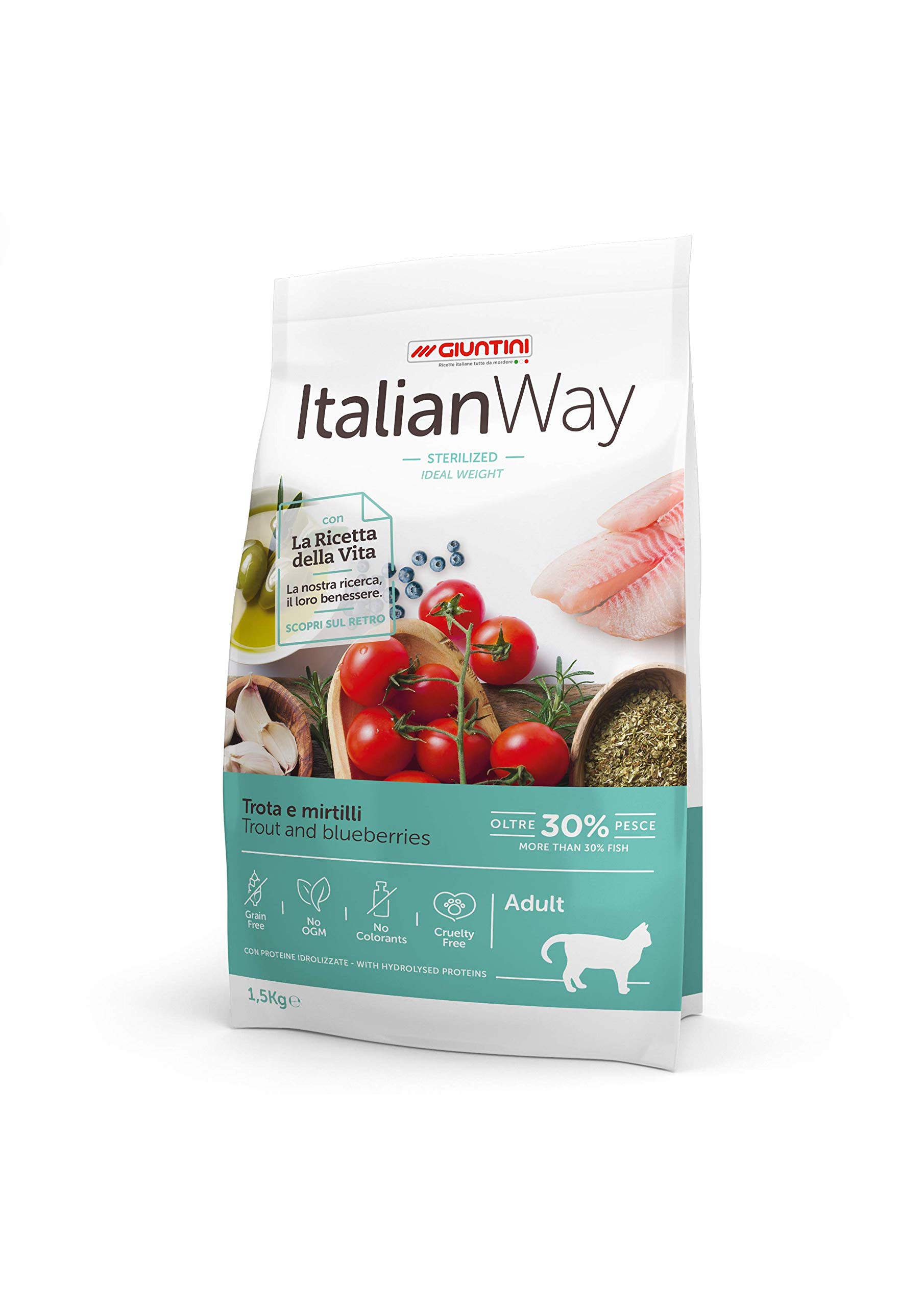 Italian Way - Alimento para Gatos esterilizado, Ideal para Pescar truchas y arándanos, para Adultos, 1 Bolsa