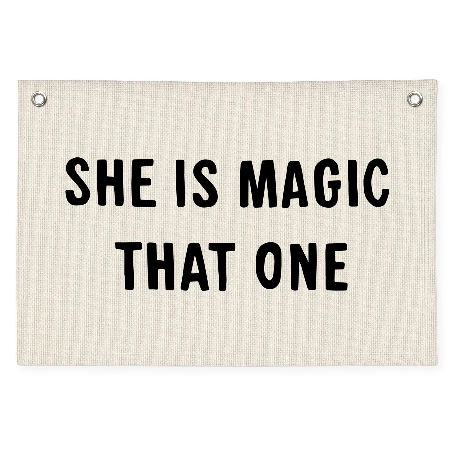 PLKMN She Is Magic That One Canvas Banner, Girls Room Decor, Inspirational Banner Wall Hanging Banner Flag Decor for Nursery Classroom School Playroom Kids Room