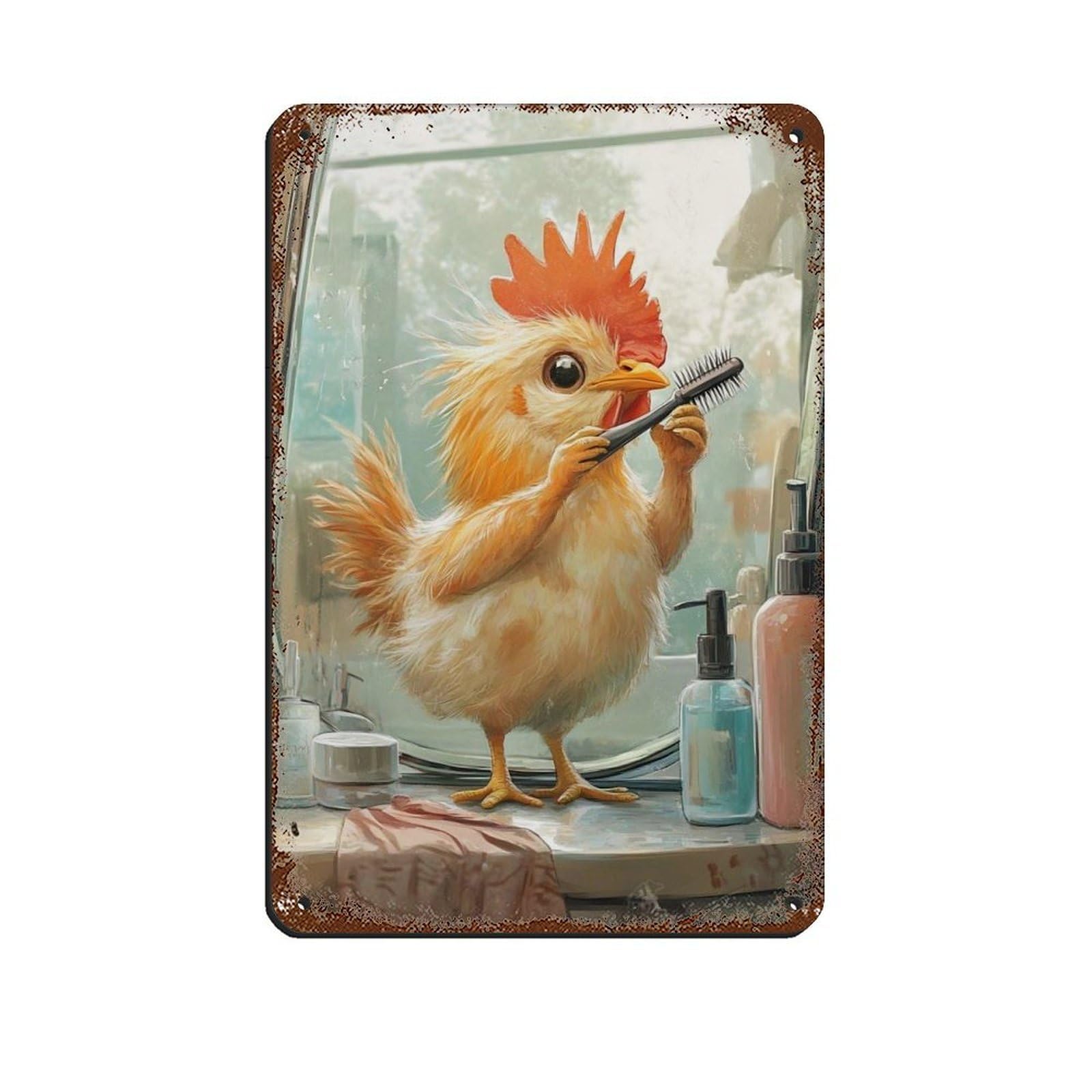 Lxwnze 20L X 30W Cm Funny Chicken Bathroom,Animal Wall Decor Tin Sign Vintage Metal Pub Club Cafe Bar Home Wall Art Decoration Poster Retro 8X12inch(20X30cm)