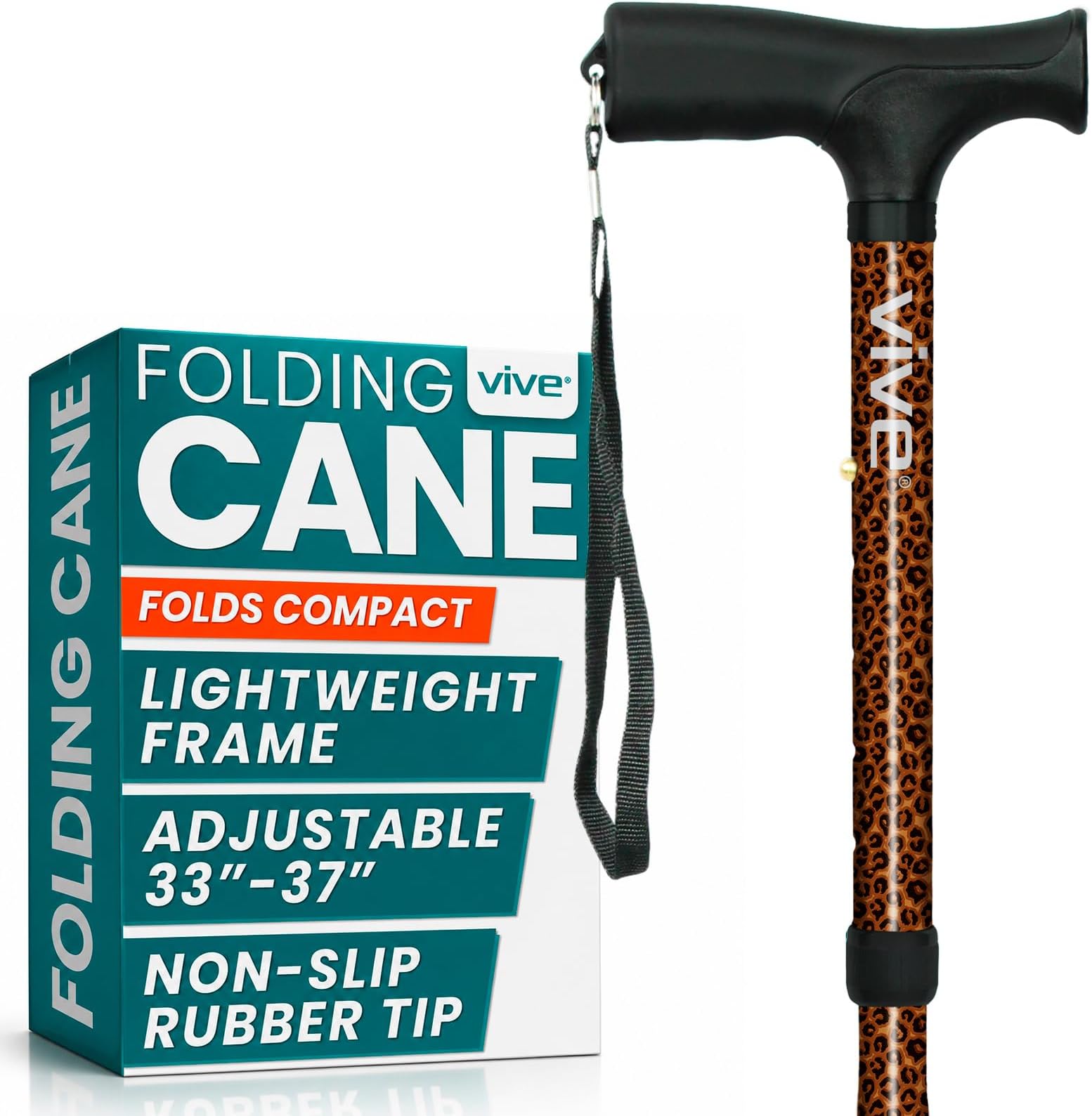 Vive Folding Cane - Foldable Walking Cane for Men, Women - Fold-up