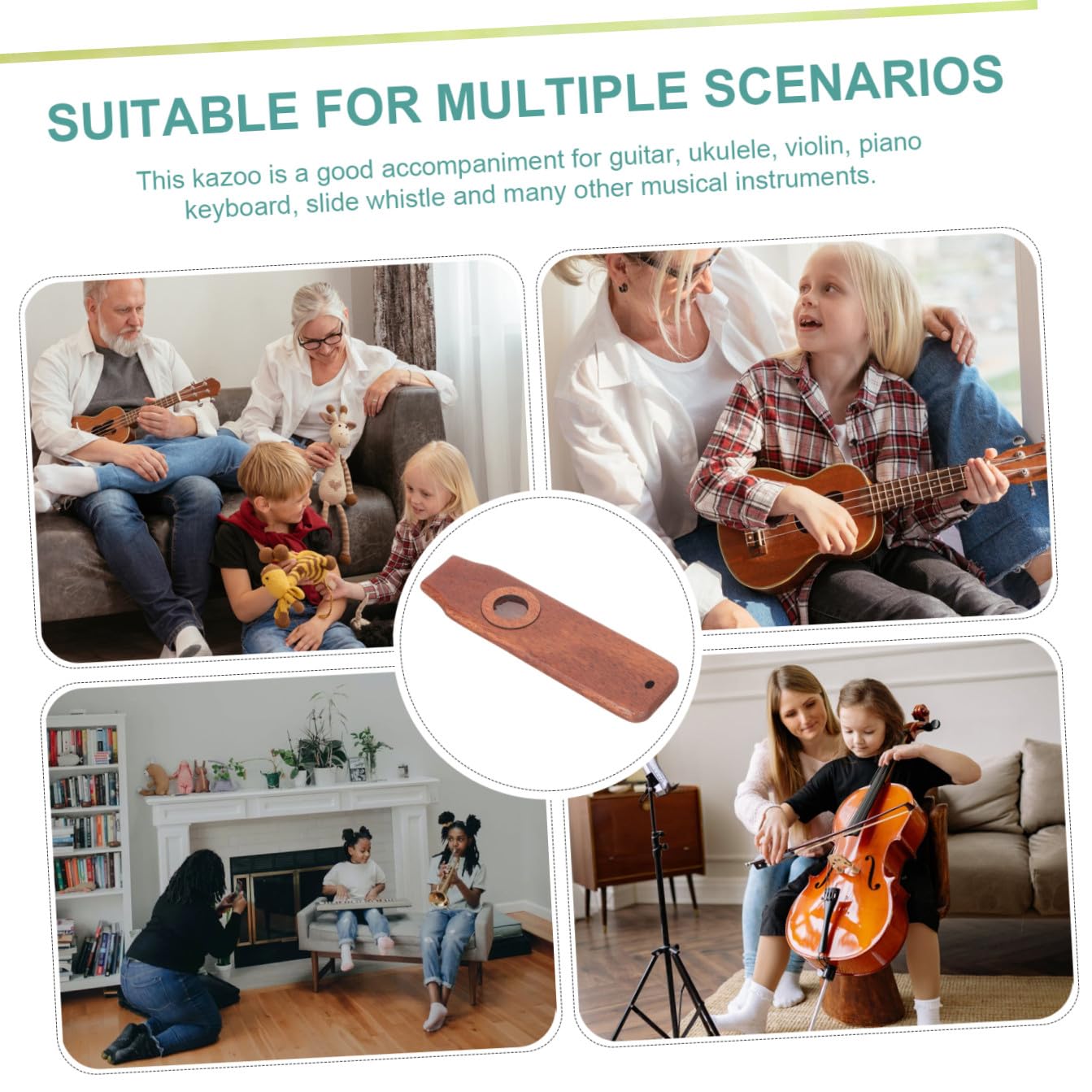 Abaodam 4juegos Kazoo De Madera Para Principiantes Instrumento Musical De Flauta Kazoo Para Acompañamiento Guitarra y Ukelele y Portátil