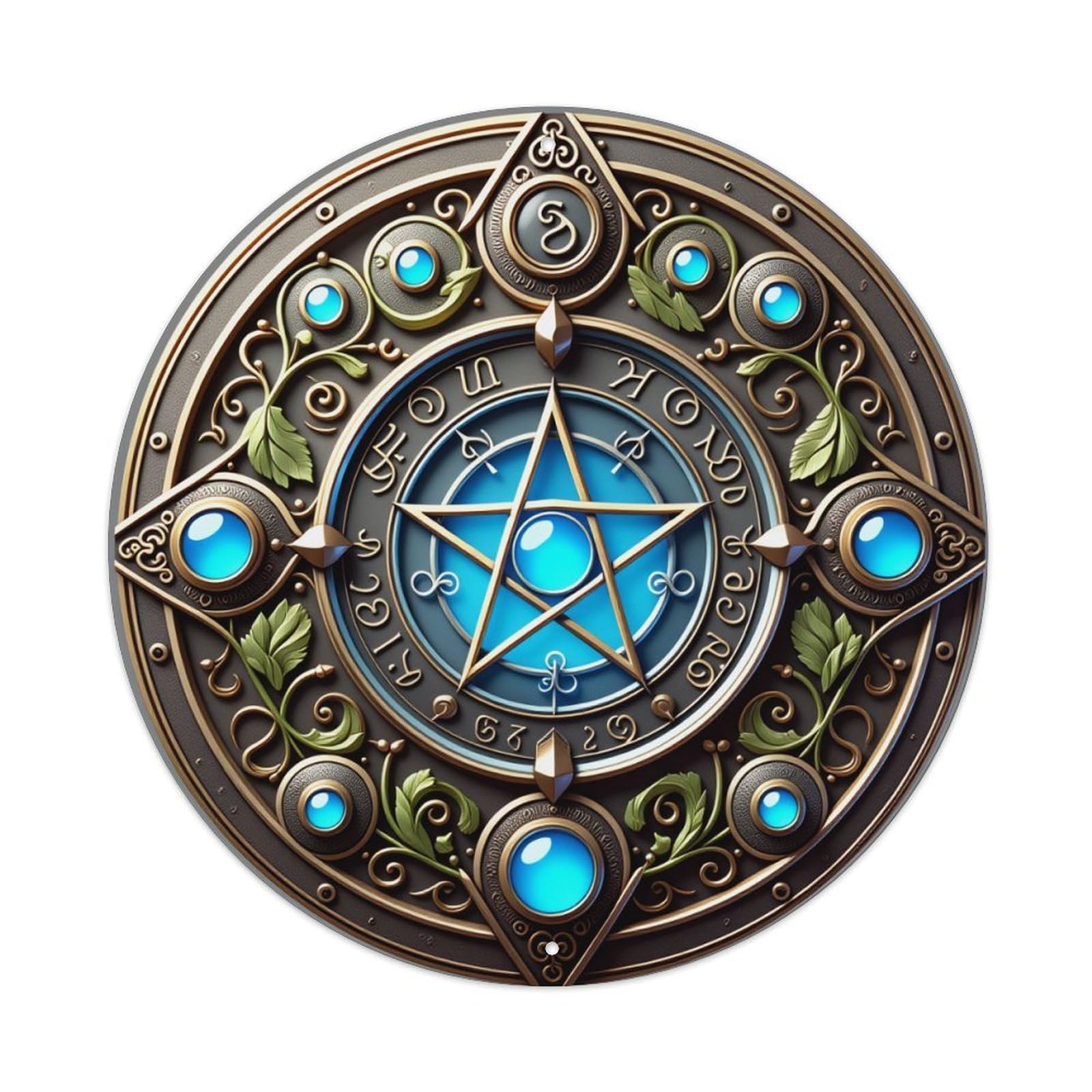Mystic Pentagram Symbol Design Art Round Tin Sign Vintage Metal Poster, Home Bar Garage Man Cave Cafe Indoor & Outdoor Wall Decoration 8x8Inches