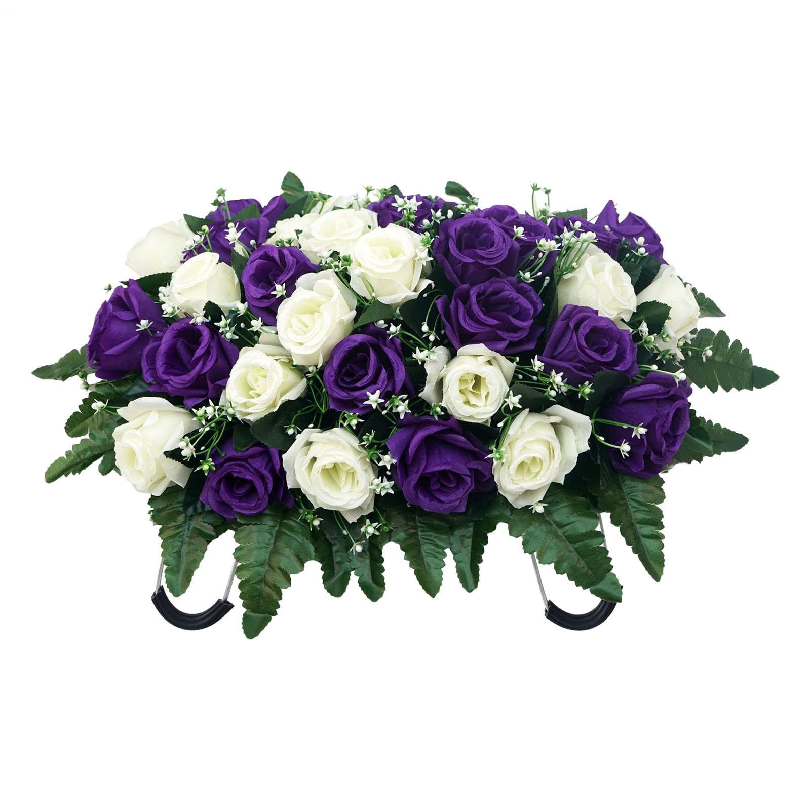 Coussin Funéraire pour Cimetière Fleurs Artificielles pour Extérieur, | Composition Florale pour Tombe Pour Fête des Mères, Fête des Pères,