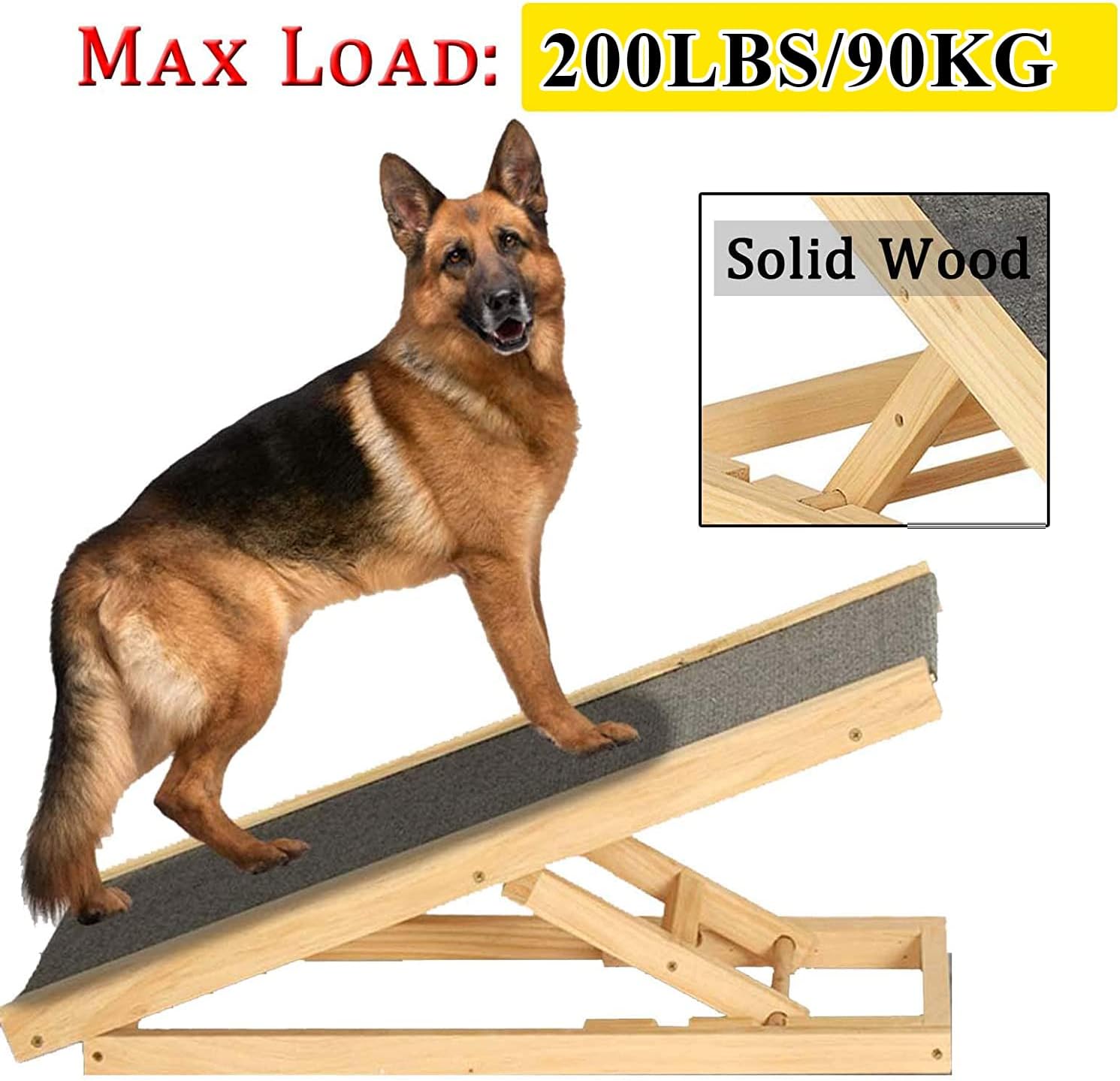 Pet Ramp for Dogs Cats Rabbit, 30cm/40cm Adjustable Height Wooden Pet Ramp Folding Car Dog Ladder w/Non-slip Carpet Bearing 150KG/330LB for Large Pets or Small Pets - Foldable Portable Lightweight