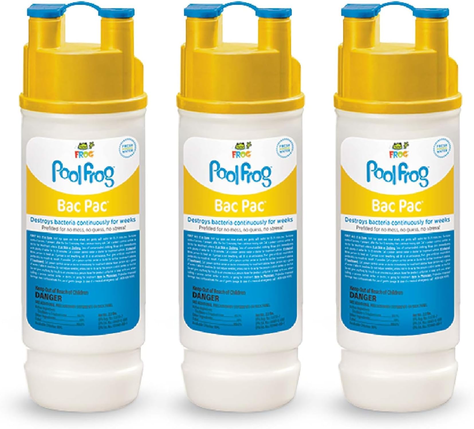 FROG Bac Pac Replacement Chlorine Cartridges for use with Pool FROG Model 5400 and 6100 Cyclers - Prefilled for Easy & Convenient Pool Sanitizing & Water Care - 3 Pack