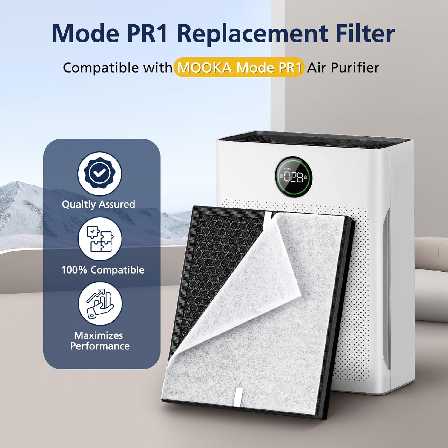 PR1 Replacement Filter for Mooka PR1 Air Purifier for Home Large Room up to 2200sq.ft, HEPA Activated Carbon, with 4Pcs Washable Filter for Pets, PM 2.5, Pollen, 2 Packs - Image 2