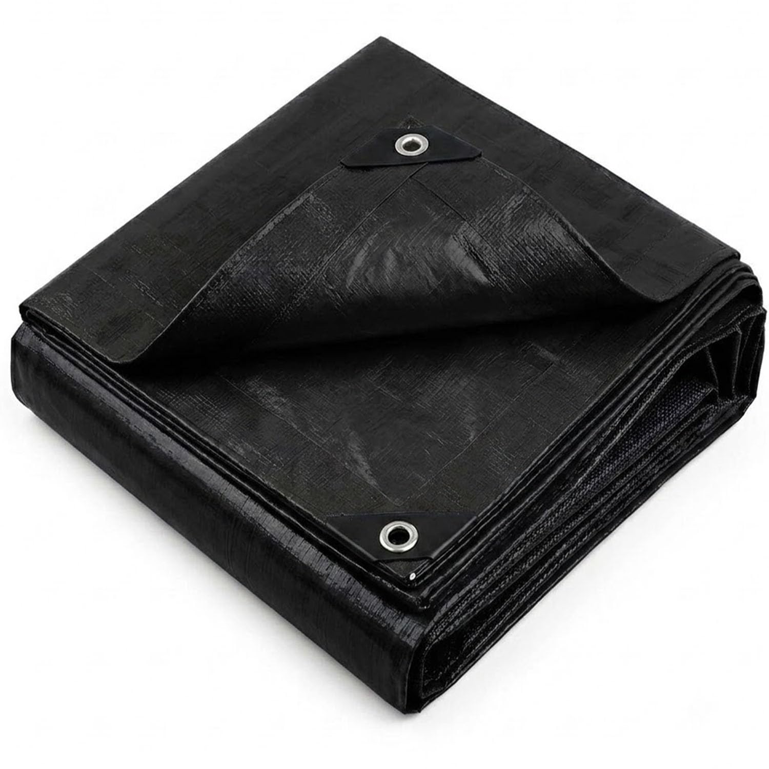 2x2.5m Black 130GSM Heavy Duty Waterproof Tarpaulin, Reinforced Eyelets at 50cm Spacing, Tear/UV Resistant PE Tarp Cover for Caravan Pool Shed Groundsheet