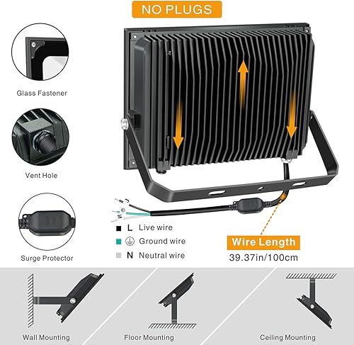 Miniatura 4 de SOLLA Paquete de 3 luces LED de 150 W, 12000 lm 3000 K, luz de inundación exterior blanca cálida, lámpara de inundación para interiores y