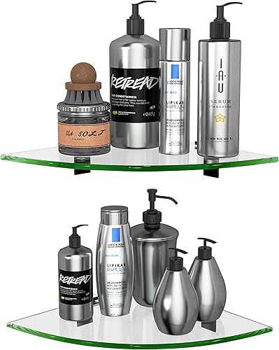 Miniatura 8 de Bakzon Paquete de 2 estantes de ducha esquineros de cristal estantes de pared de ducha para ducha interior organizador de ducha sin taladros con