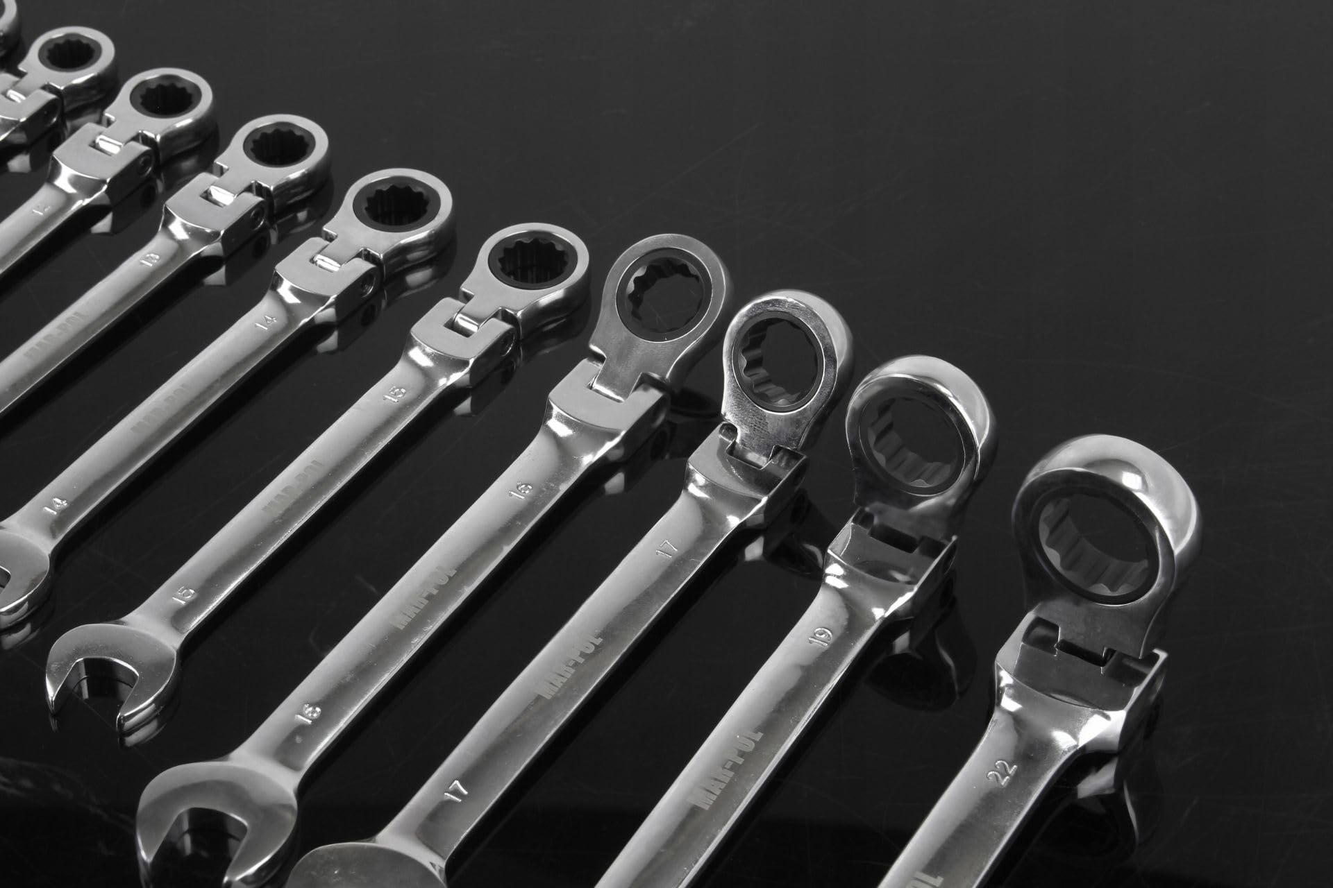 IMJ-Global Set Chiavi Combinate a Cricchetto Forchetta | 12 Pezzi | Reversibili | Snodate | 8-22 mm | 72 Denti | Passo 5° | in Acciaio CrV | con Custodia