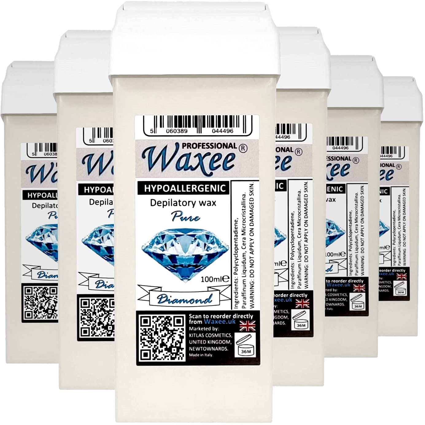 Waxeeeee! Hypoallergenes Roll-onwachs, 100 ml, Wachskartusche für empfindliche und empfindliche Haut, 6 x 100 ml Roll-on-Wachskartusche