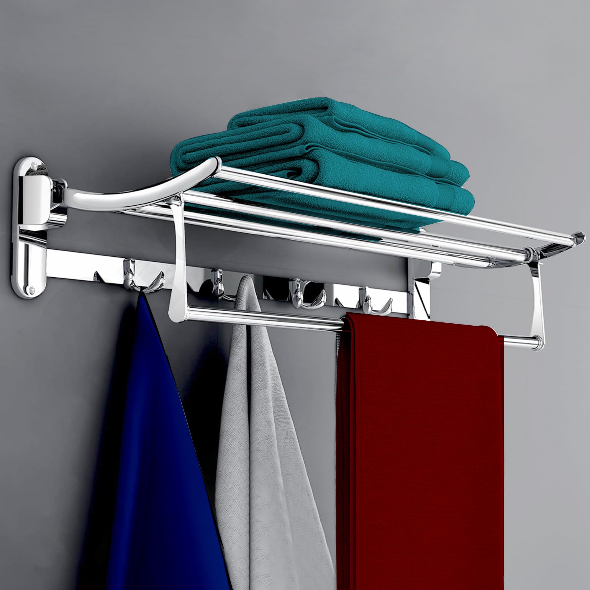 ZOLMIX 24 Inch SS304 Stainless Steel Double Rod Folding Towel Rack for Bathroom, Towel Stand/Hanger/Bar/Holder for Bathroom Accessories Fitting for Kitchen | One Year Warranty - (Curve, Silver) (B0DFJ9LY3Q) Amazon Price History, Amazon Price Tracker
