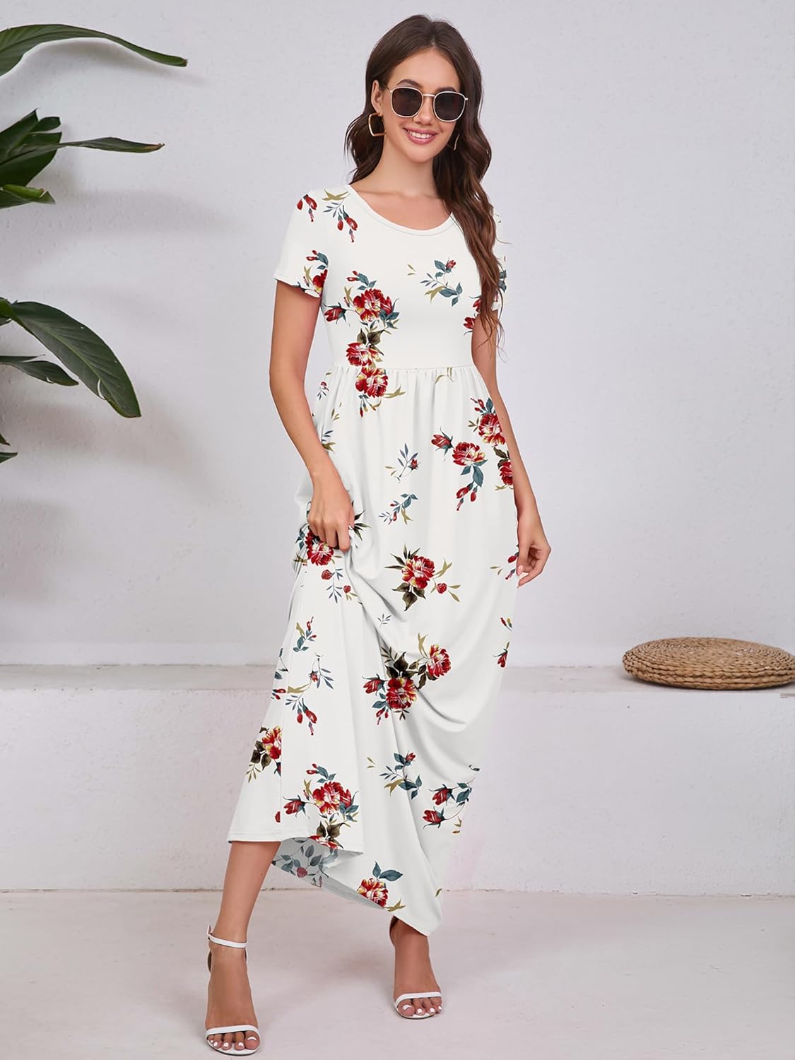 DEARCASE Maxi Dress for Women Short Sleeve Casual Summer Loose Plain Comfy Long Dresses with Pockets - Image 4