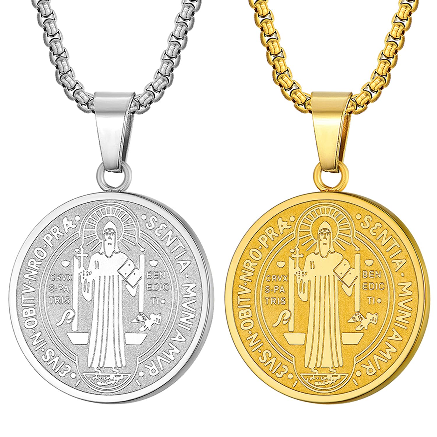 Yonhon St Benedict Medal Necklace Bracelet Stainless Steel Exorcism Catholic Gift for Men