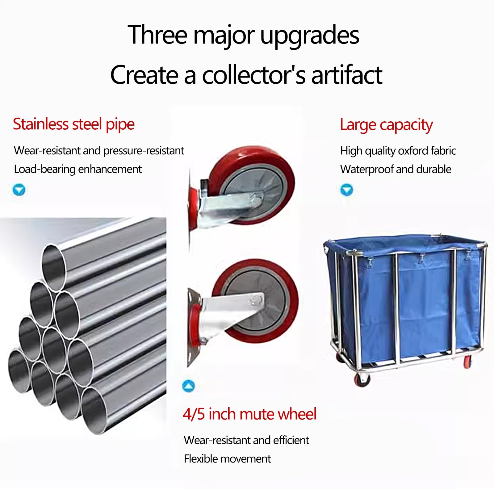 Cesta Ropa Sucia con 4 Ruedas Carro de Limpieza Profesional Gran Uso Acero Inoxidable Intensivo Cesta de La Ropa 100kg de Carga para Uso Comercial y Doméstico(Brown,90 * 65 * 85cm)