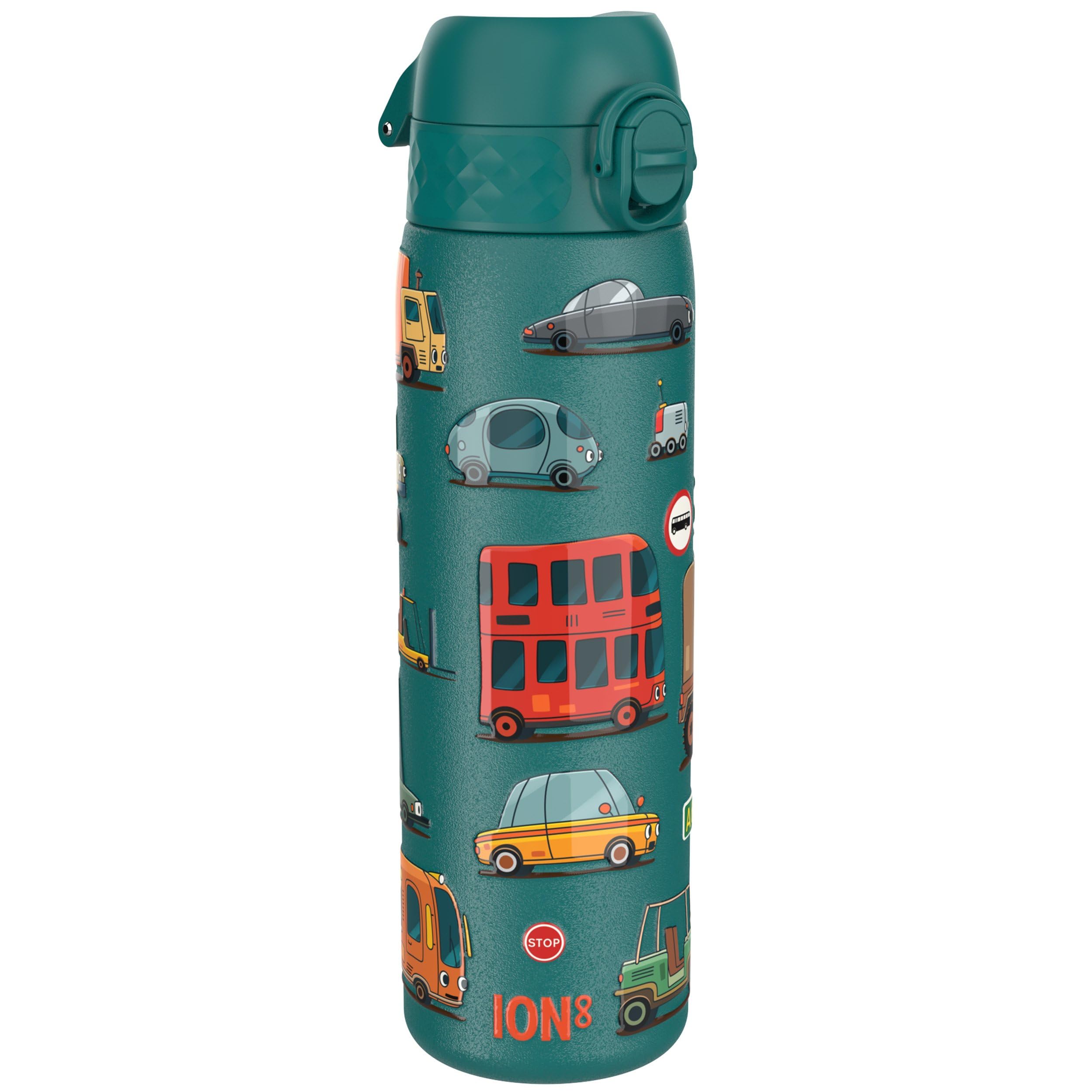ion8 Leicht Stahl-Trinkflasche, 600 ml, Nicht IsoliertAuslaufsicher, Einhandöffnung, Sichere Verriegelung, Spülmaschinenfest, Klappdeckel, Tragegriff, Leicht zu Reinigen, Automobile