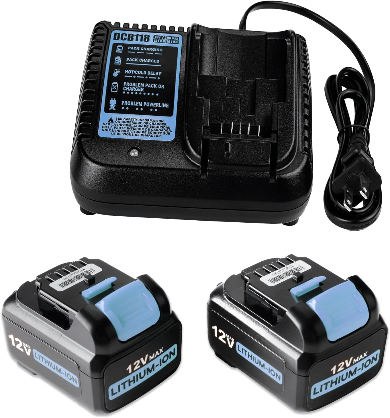 6.0Ah 12V Battery Replacement for Dewalt 12V Battery and Charger Kit Compatible with Dewalt 12 Volt Max DCB120 DCB122 DCB124 DCB125 DCB126 DCB127