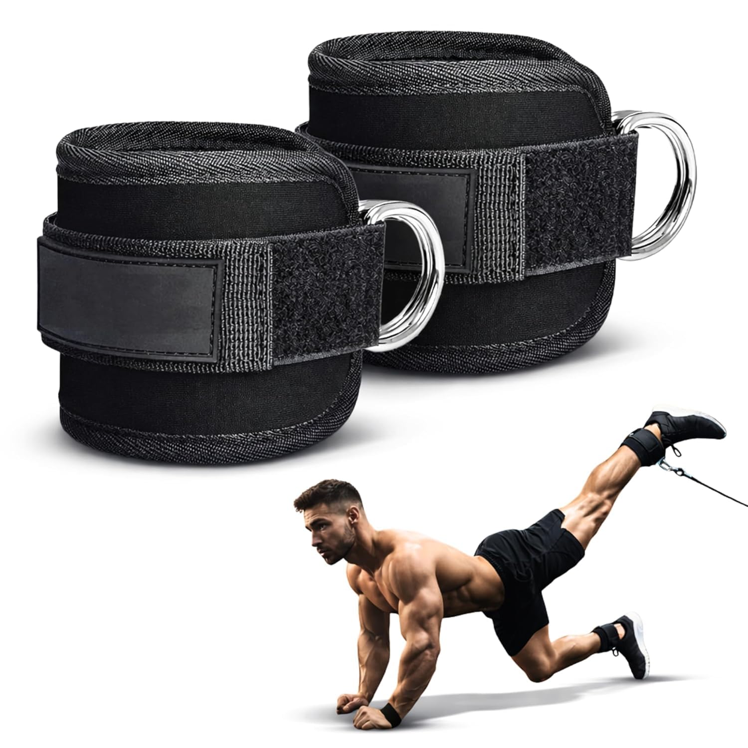 SUVIKSHA Ankle Straps for Gym Cable Machine Padded Adjustable Ankle Straps for Glutes Workouts, Kickbacks, Leg Extension & Curls with Metal D-Rings for Men & Women Training (1 Pair)-image-46