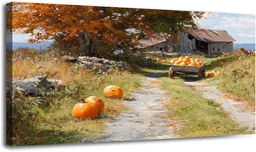 Miniatura 62 de 24"x 48" Fall Canvas Wall Art Highland Cow Rustic Vintage Forest Landscape Farmhouse Autumn Framed Pictures Painting Print Large Wall Art for Living