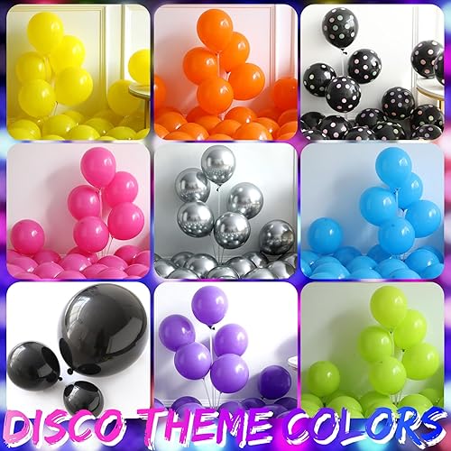 Miniatura 6 de Kit de guirnalda de globos retro de los años 90, 135 piezas de arco de globos de colores neón con radio, guitarra, patín sobre ruedas, estrella de
