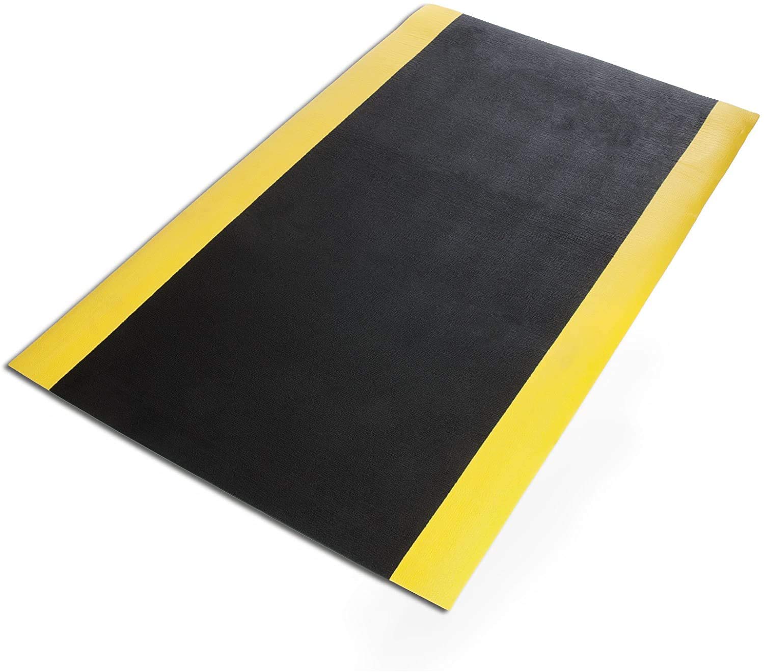 Tappetino anti-stanchezza, per postazioni di lavoro in piedi | Tappetino ergonomico per un maggiore comfort in piedi e corsa | antiscivolo e durevole (90 x 200 cm, nero/giallo)