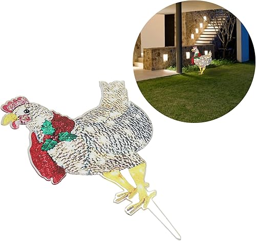 Miniatura 9 de Decoraciones LED de Navidad para exteriores, 1 decoración navideña de pollo iluminado, pollo iluminado con bufanda, letreros de patio con estacas