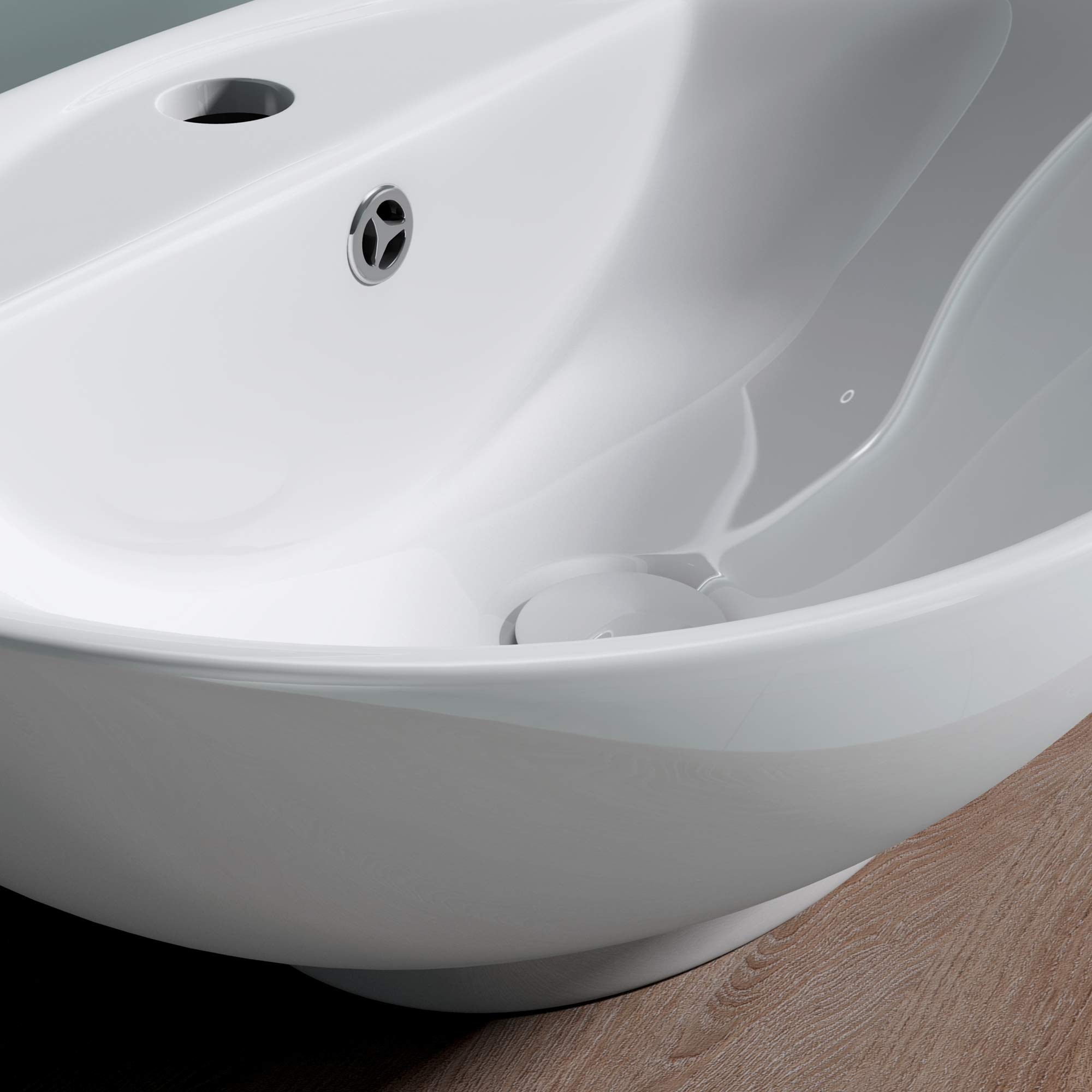 doporro Lavabo da Appoggio in Ceramica Bianco Lucido, Lavandino Bagno Moderno con Foro Rubinetto e Rivestimento Nano 59x39x21 cm Brüssel302
